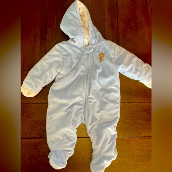 Carter’s Child of Mine, Blue plush hooded fleece bunting pram, 3-6m - Picture 2 of 4